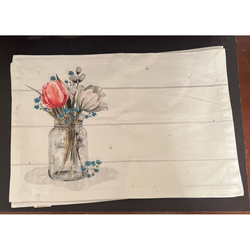 Farmhouse Spring Placemats Park Designs Floral Mason Jar Set of 4 Tiny Flaw READ